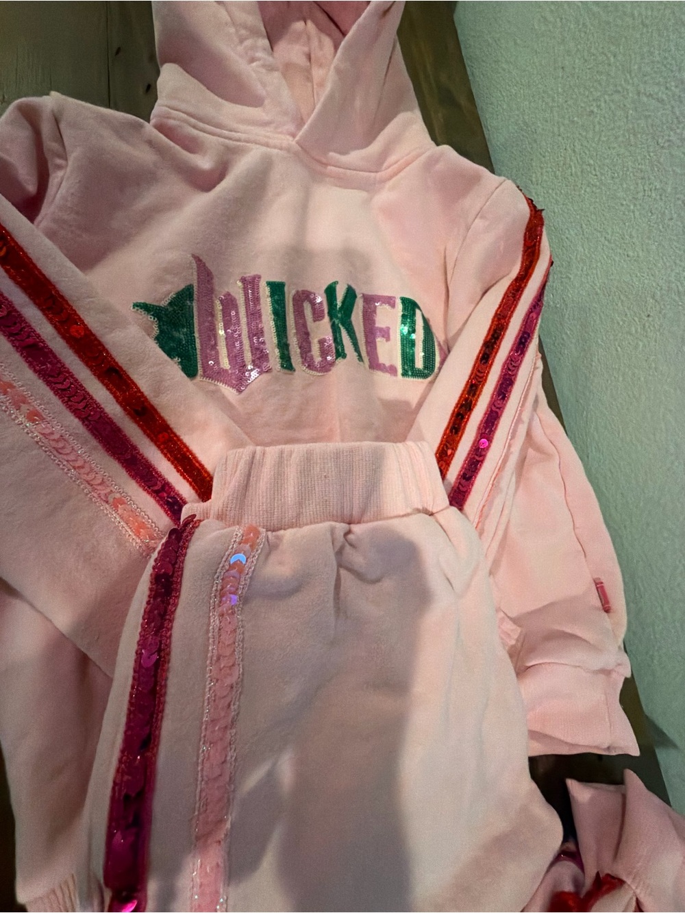 Lola + The Boys Pink 'Wicked' Sequin Hooded Sweatshirt Girls 14 EUC - Picture 3 of 4